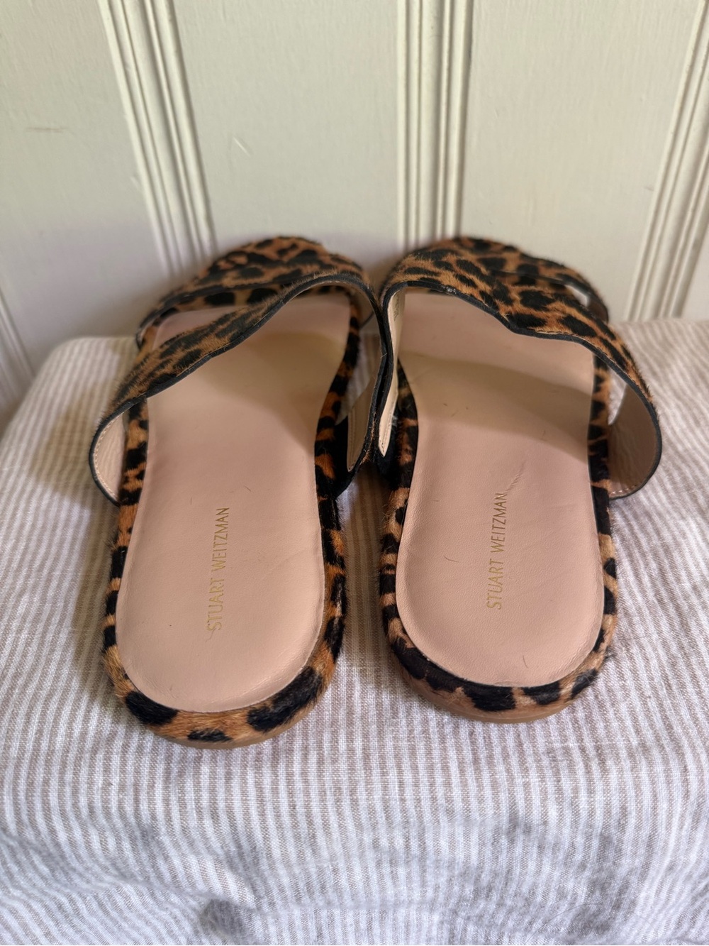 Stuart Weitzman Santorini calf hair Leopard Print Women's Slide Sandals NEW - Picture 5 of 7